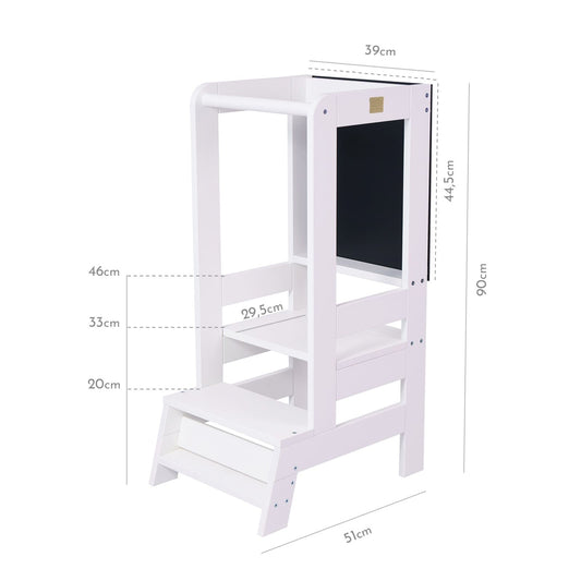 MeowBaby Wooden Kitchen Helper for Children with Board - White
