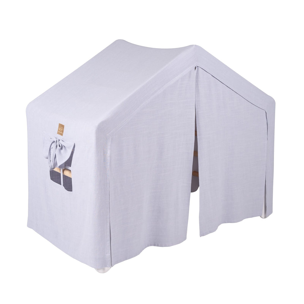 Large White Ladder House With a Blue-Grey Cover