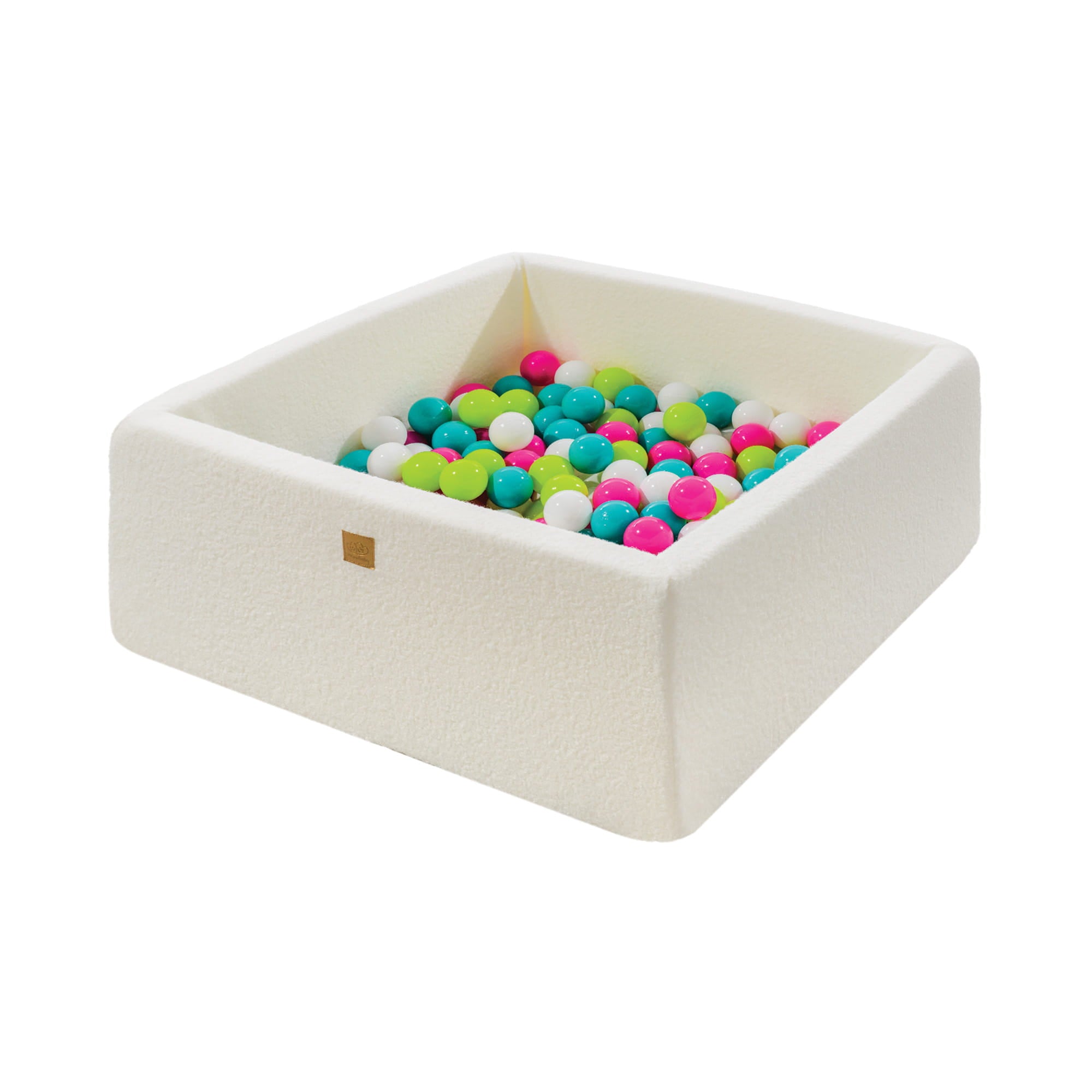 MeowBaby® Boucle White Square Ball Pit 110x110x40cm - 400  Green/Blue/White/Pink Balls