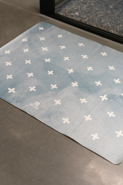 Kids Mealtime Floor Mat, Non-Slip & Waterproof - Cross Azure