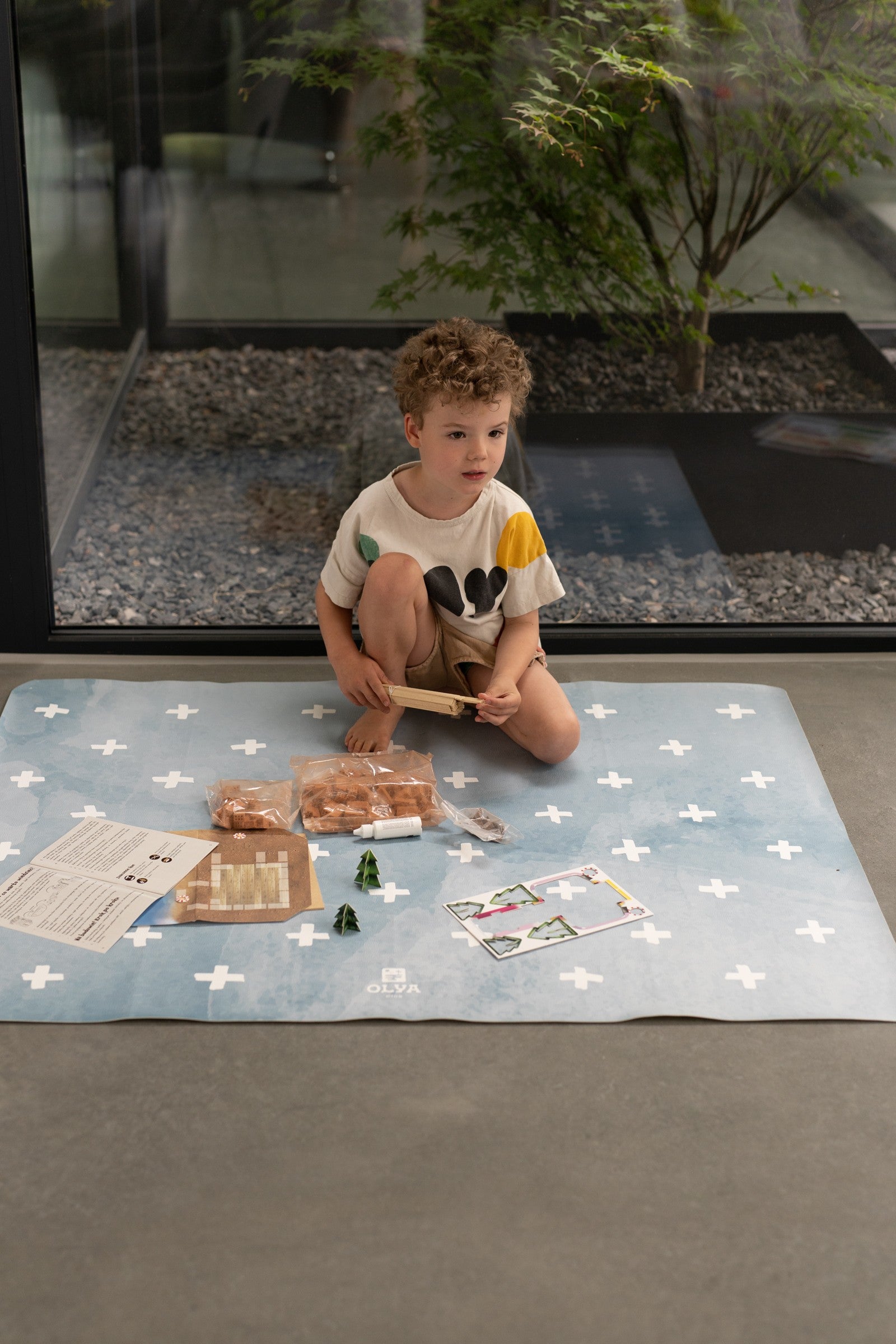 Kids Mealtime Floor Mat, Non-Slip & Waterproof - Cross Azure