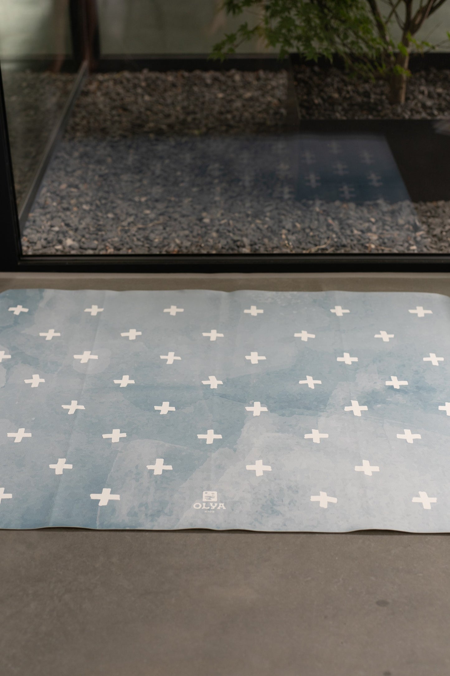 Kids Mealtime Floor Mat, Non-Slip & Waterproof - Cross Azure