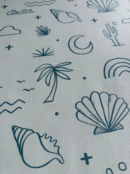 Kids Mealtime Floor Mat, Non-Slip & Waterproof - Palm Beach Azure