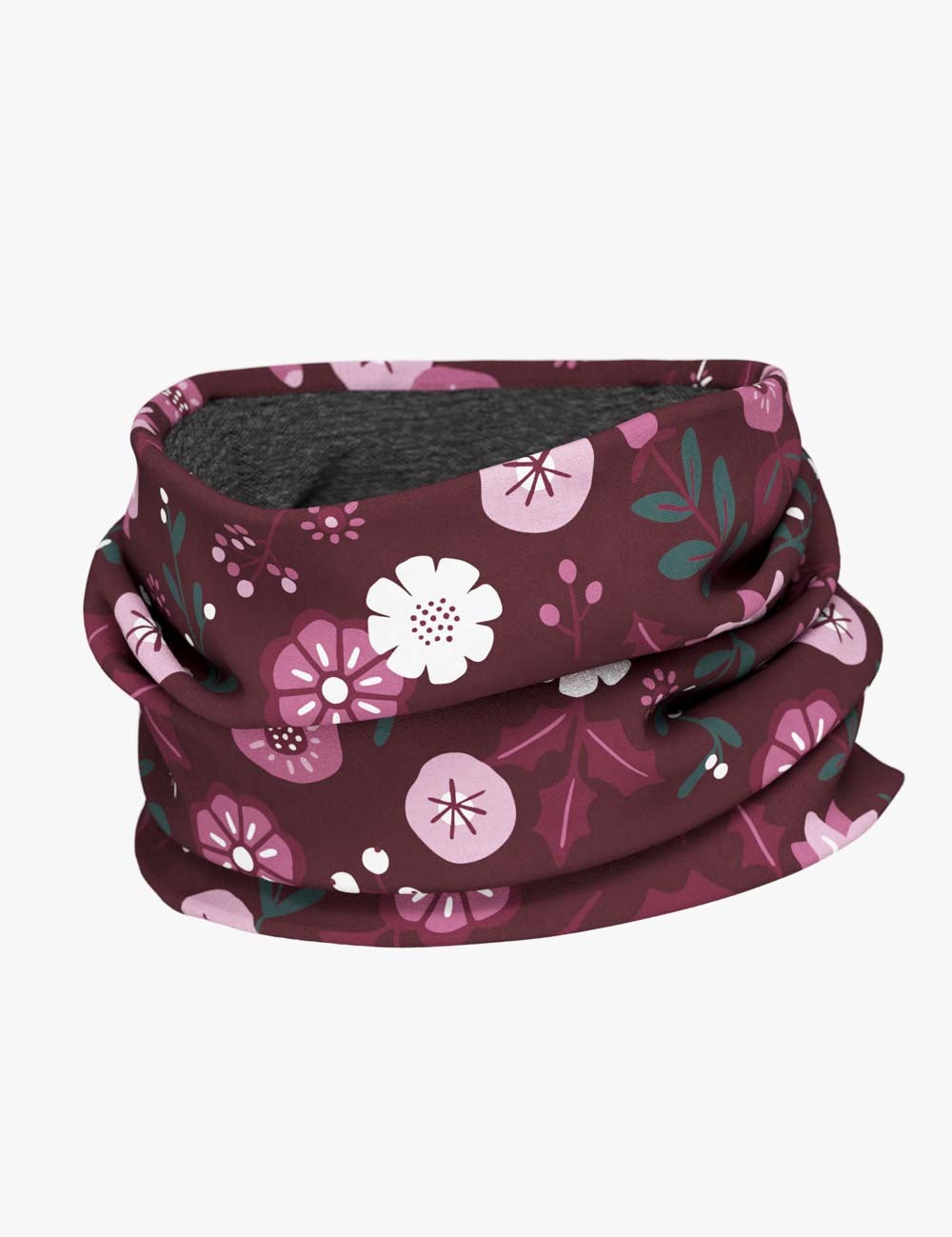 Kids Merino Neck Tube MOKKA - Winter Flowers
