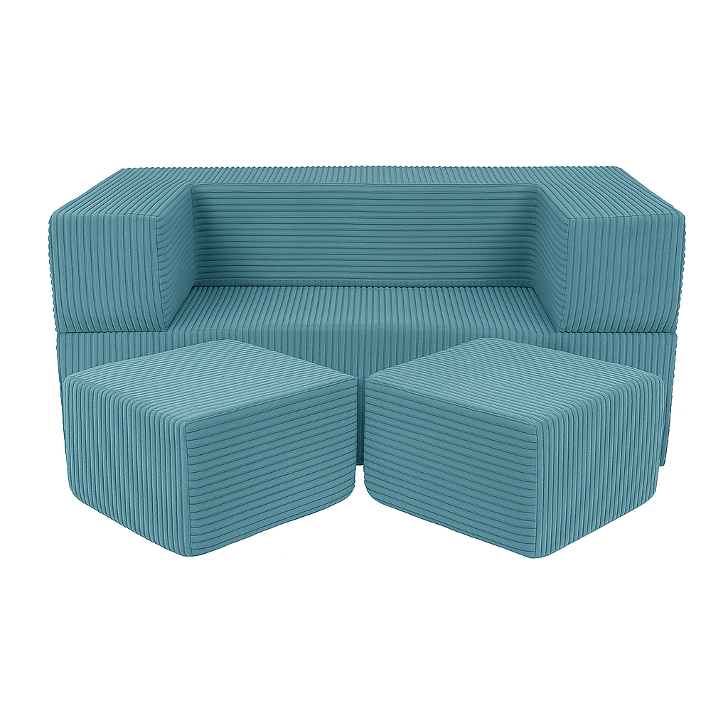 Soft Velvet Cube Sofa - Turquoise
