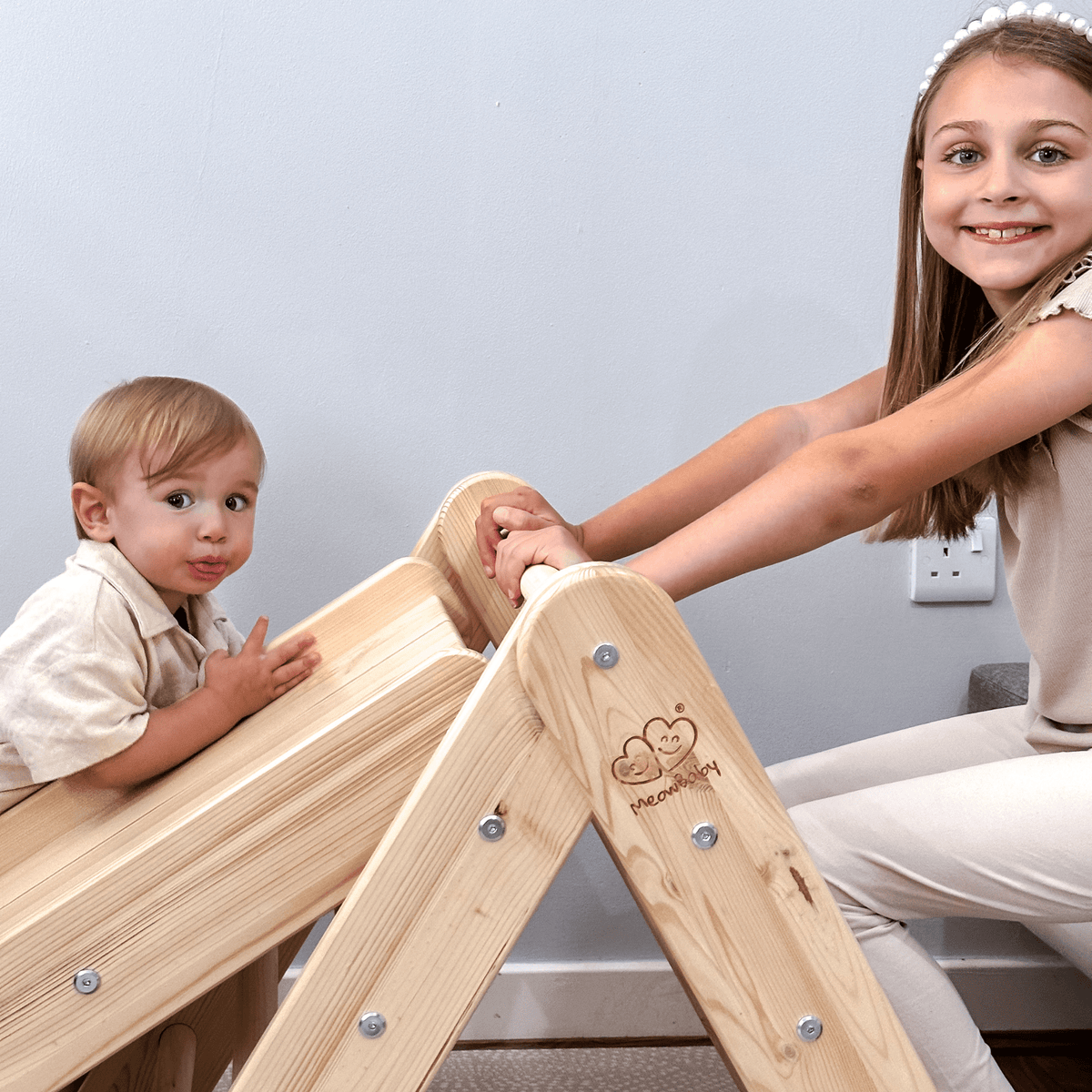 Climbing Triangle With Slide and Climbing Frame - Natural Wood
