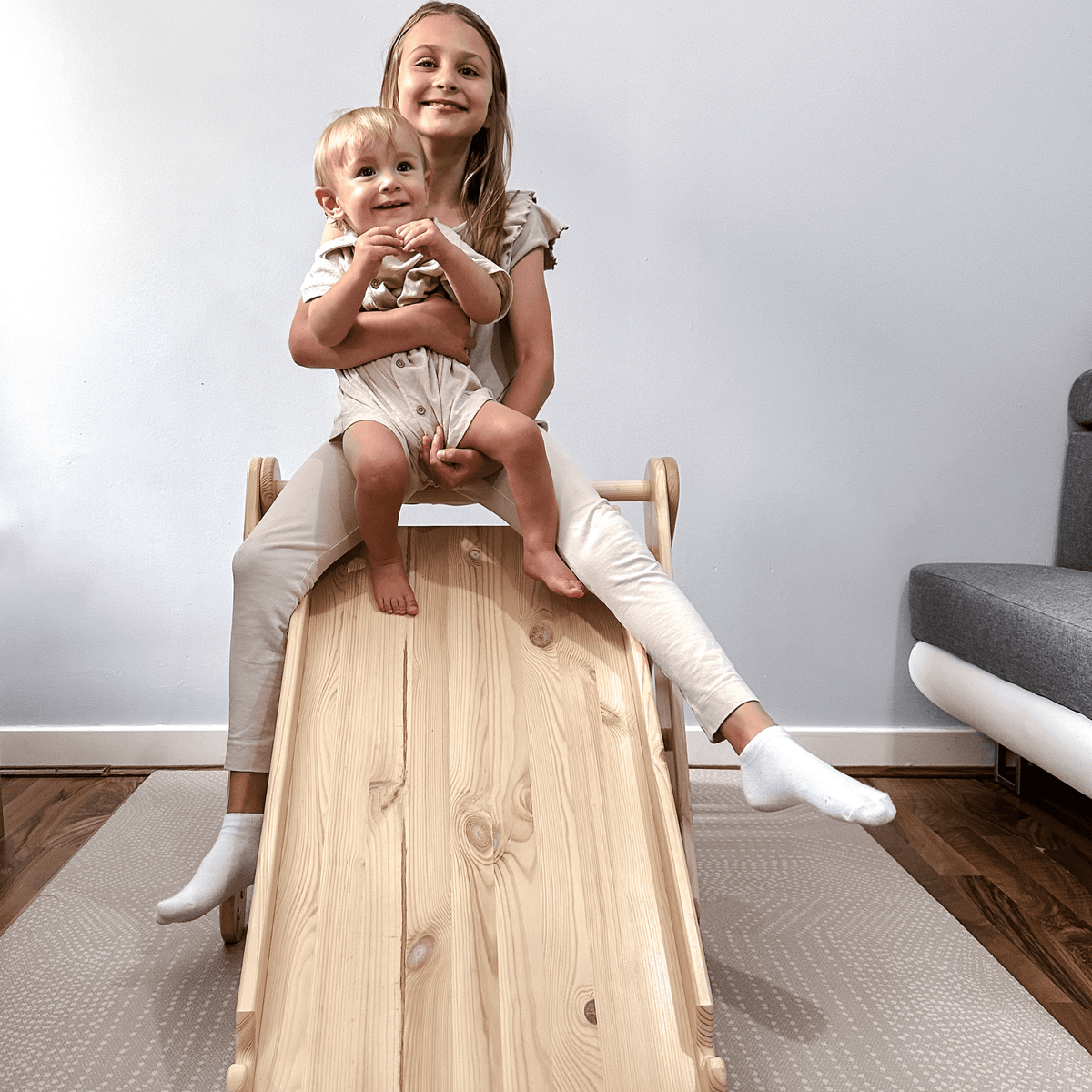 Climbing Triangle With Slide and Climbing Frame - Natural Wood