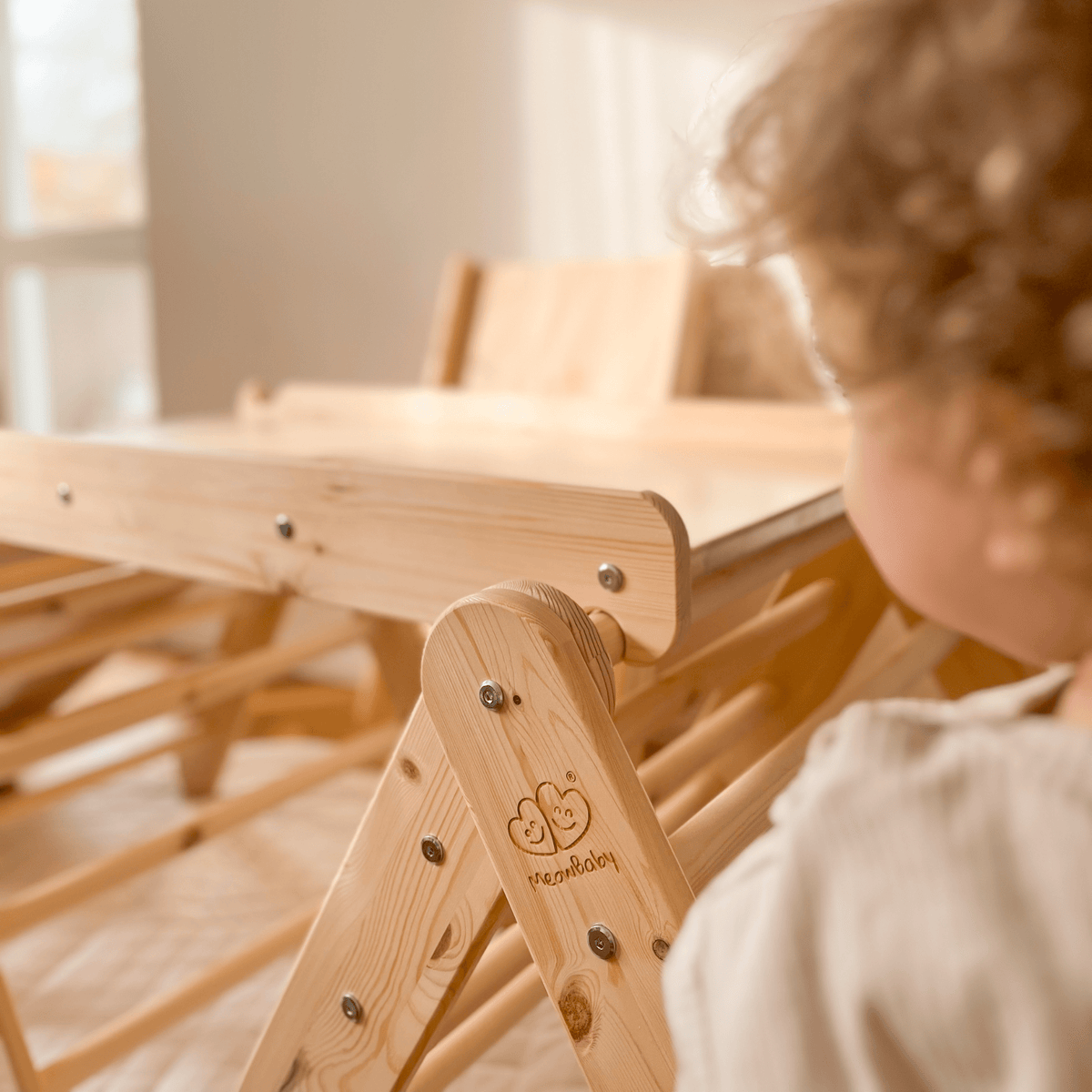 Climbing Triangle With Slide and Climbing Frame - Natural Wood
