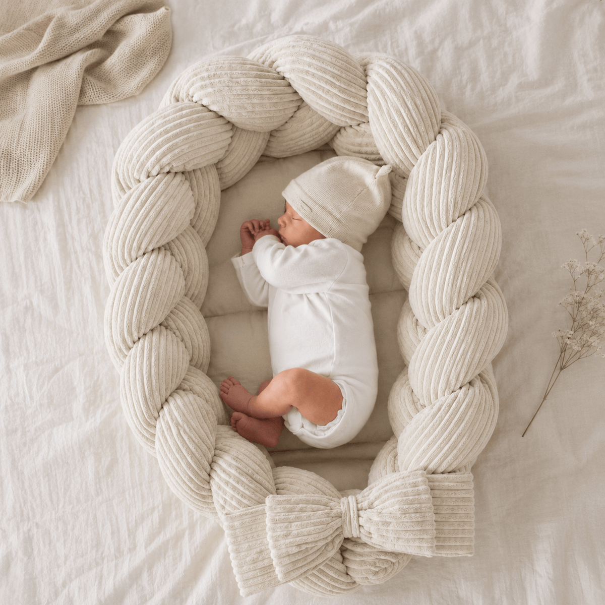 Baby Nest With Braided Bumper - Vanilla