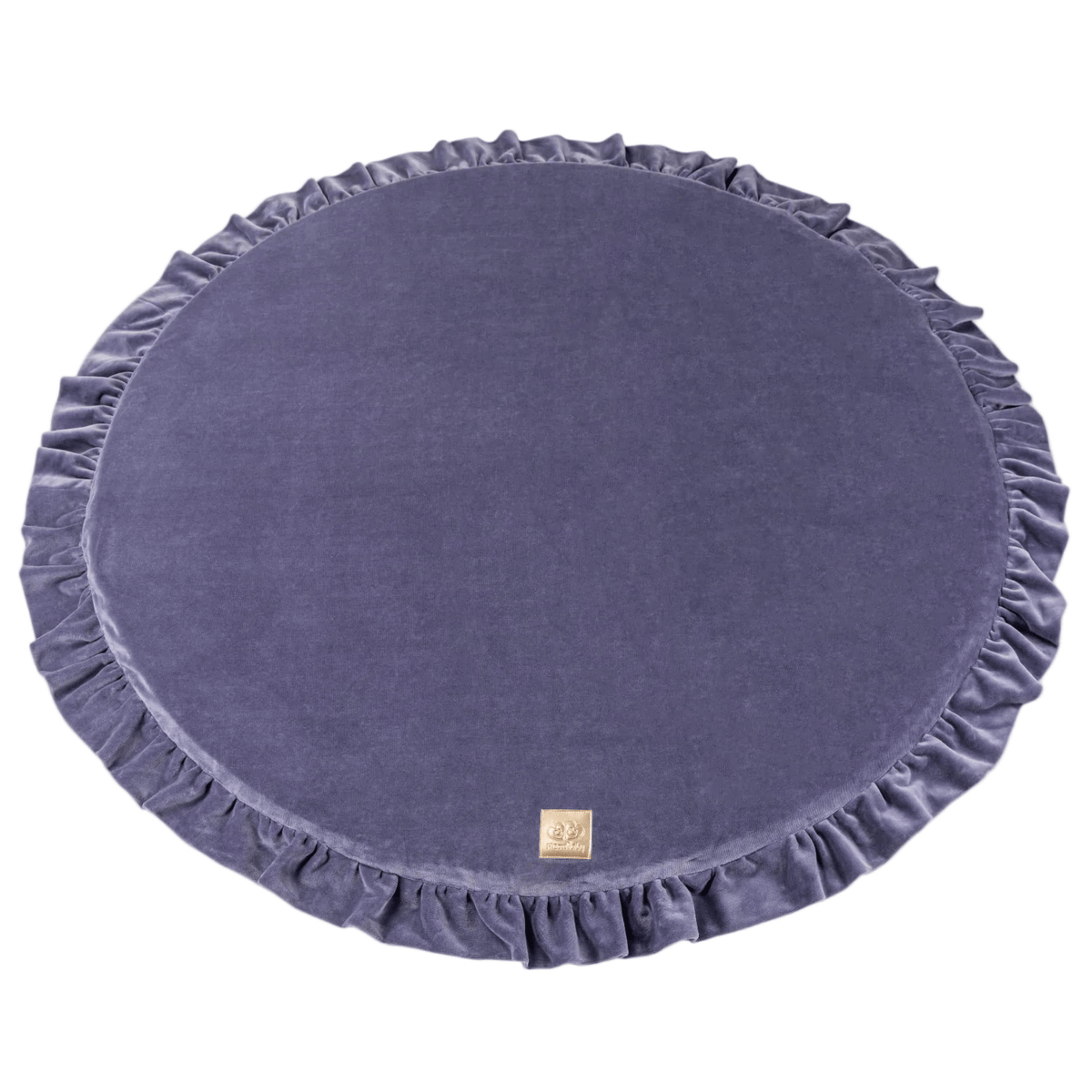 Round Play Mat With a Frill - Blue-Grey Velvet