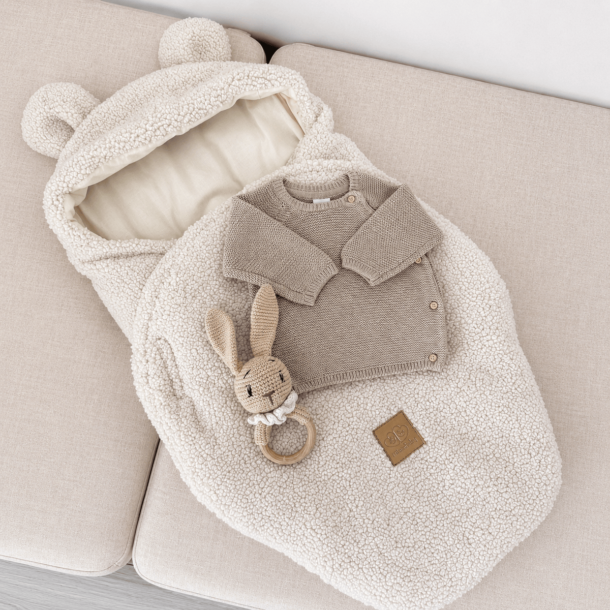 Fluffy Baby Swaddle - Bearly Cream