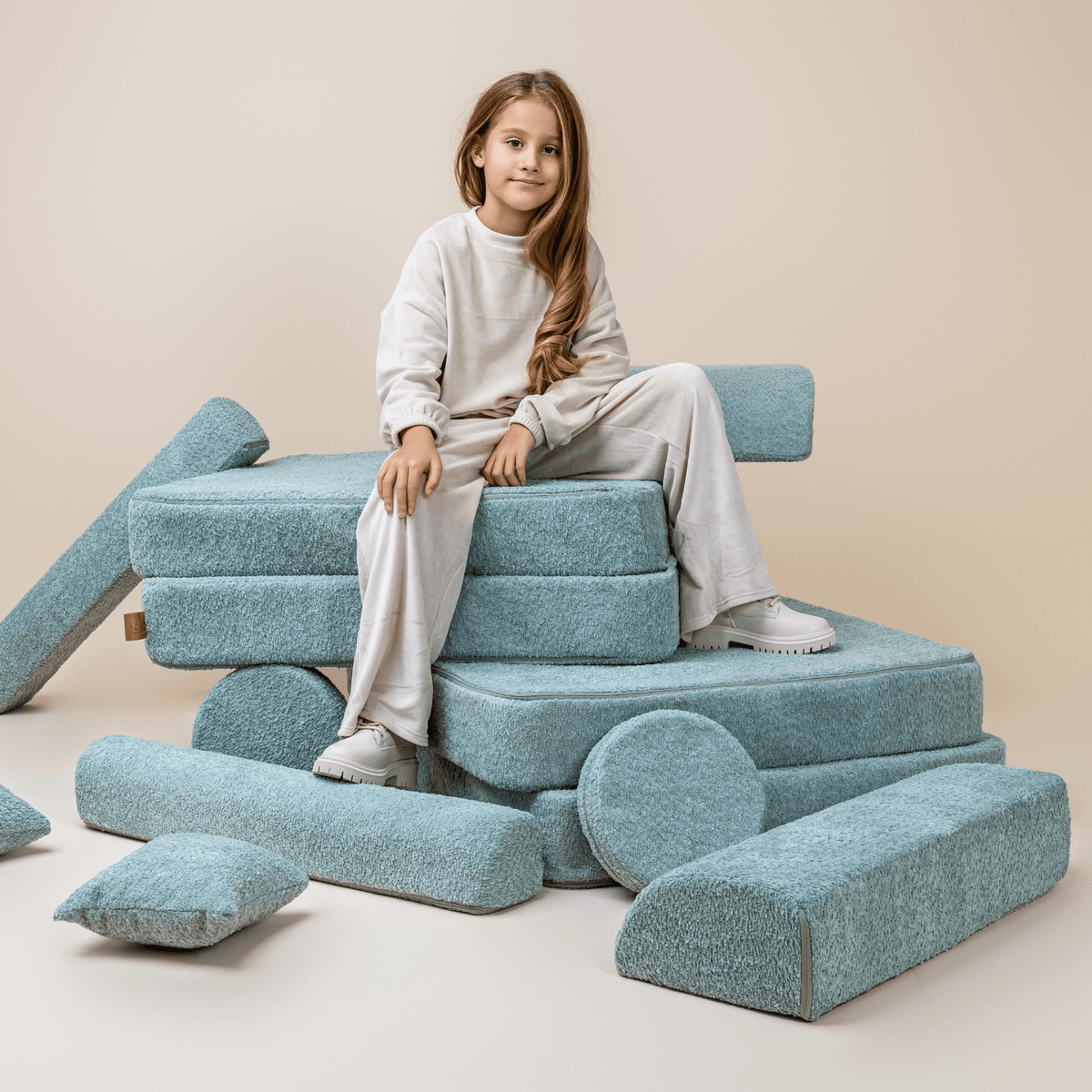Large Modular Sofa for Kids - Premium Boucle, Champagne Ecru