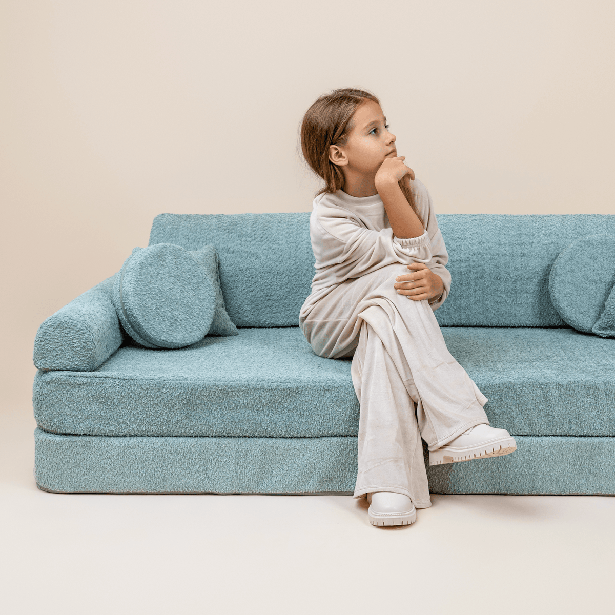 Large Modular Sofa for Kids - Premium Boucle, Tan Beige