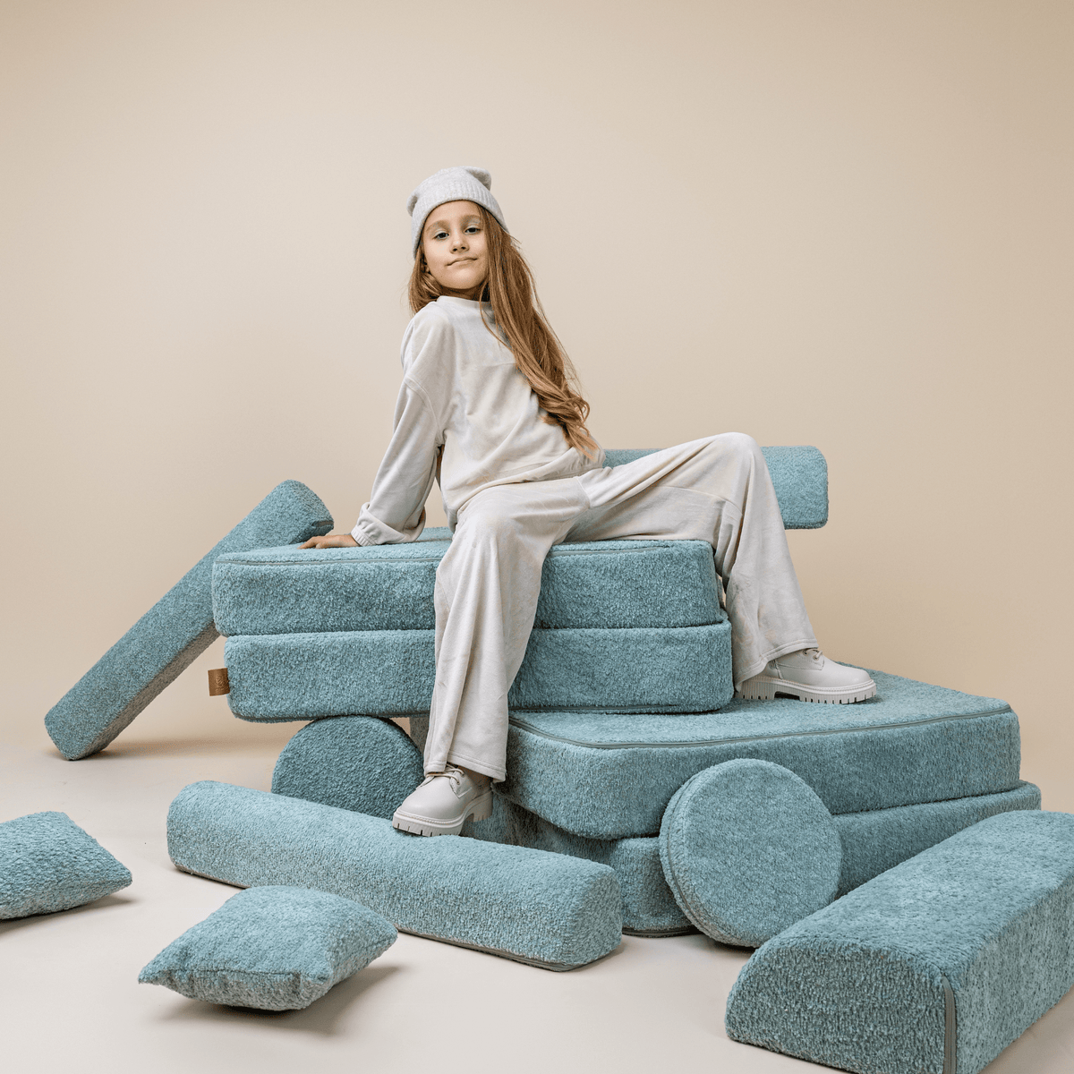 Large Modular Sofa for Kids - Premium Boucle, Tan Beige