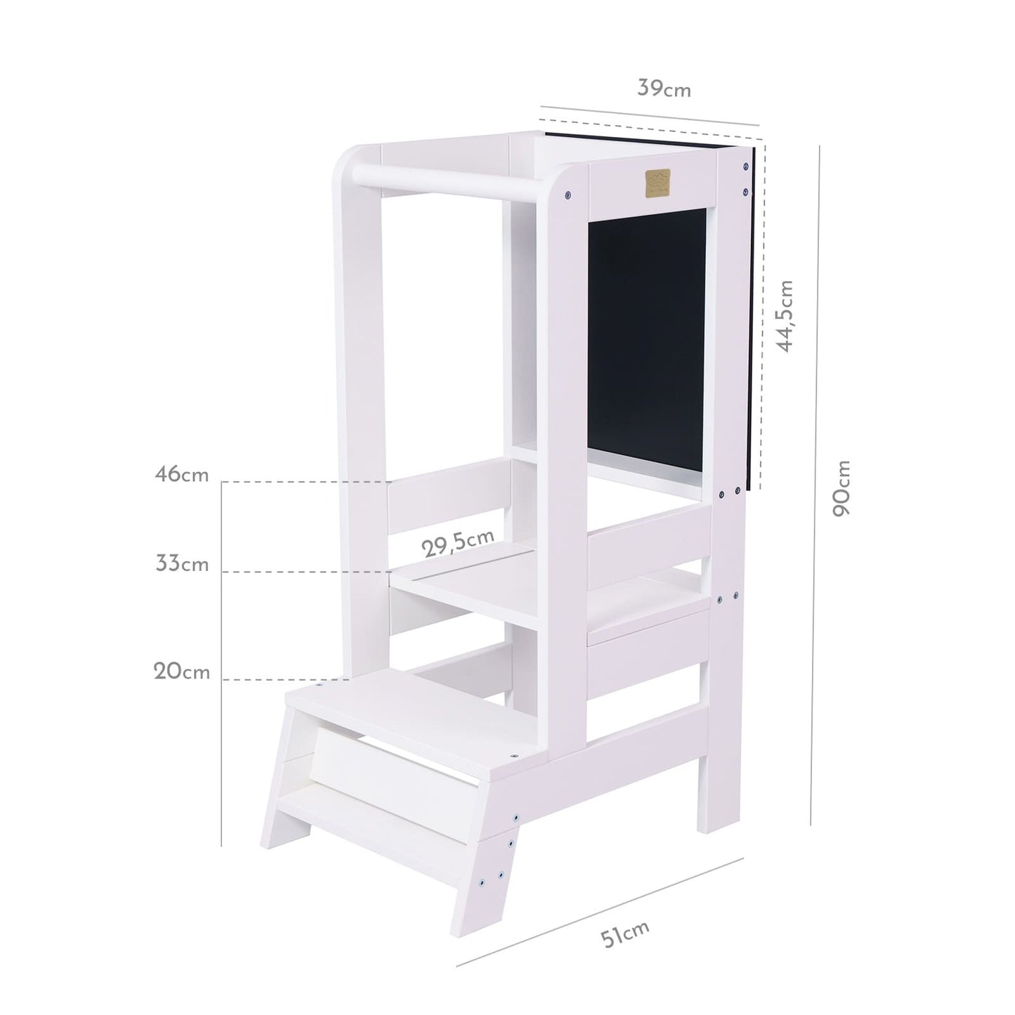 MeowBaby Wooden Kitchen Helper for Children with Board - White