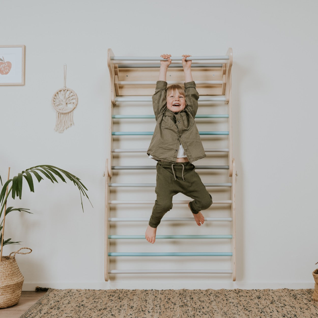 Pikler Triangle Climber with Swedish Wall Add-On (Ages 6m–7y) - Pastel