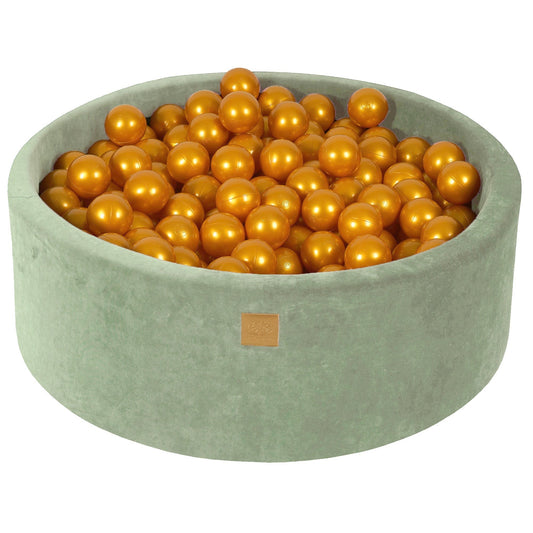 Round Ball Pit With 200 Golden Balls, 90x30cm - Sage Velvet