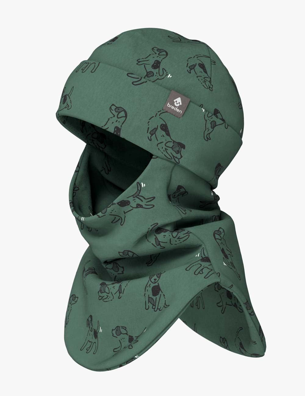 Spring-Fall Kids Balaclava BREDEN - Green Dogs